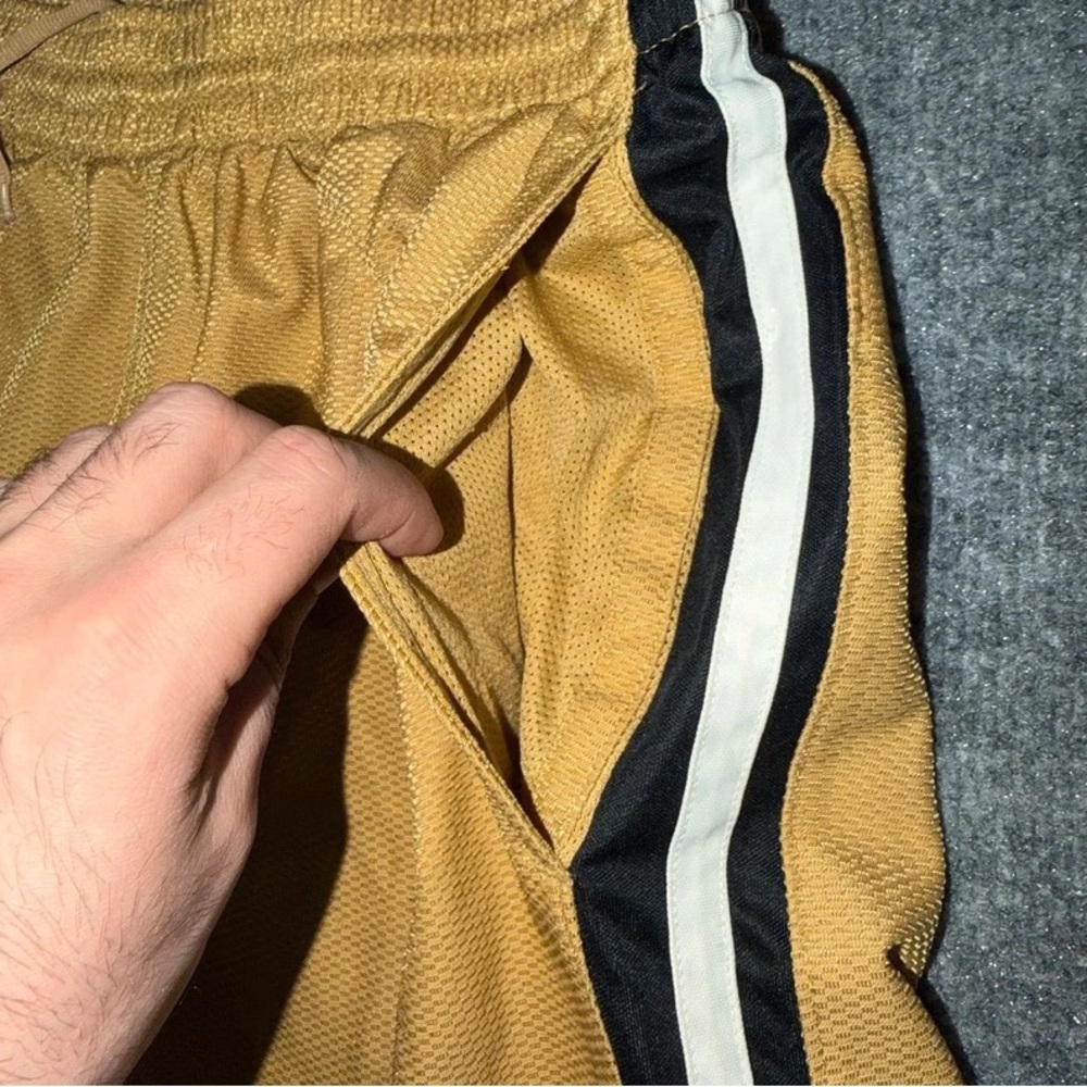 Nike Men's Yellow Athletic Basketball Shorts with Black Side Panels - Picture 2 of 5